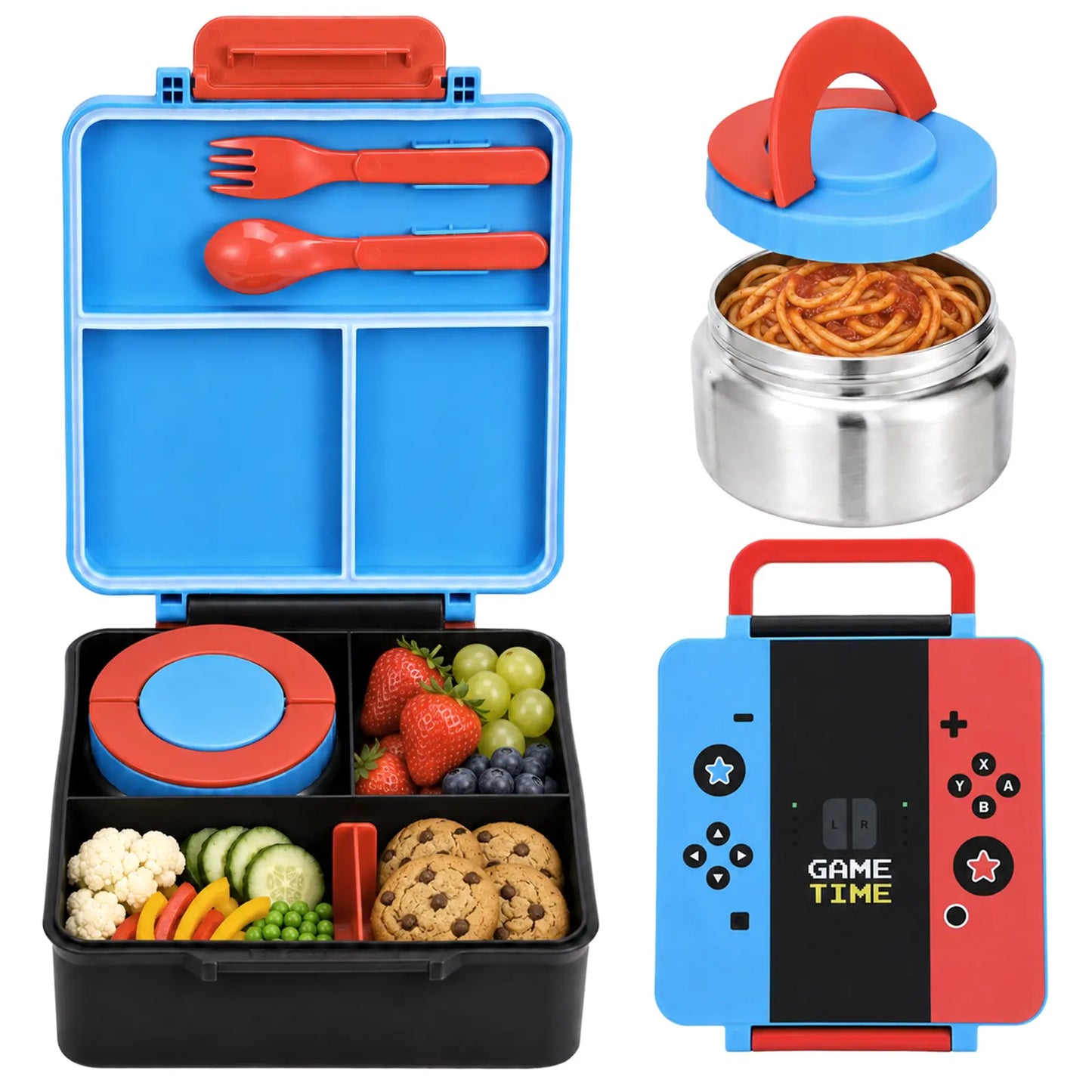 Chiclab Thermal Insulation Bento Lunch Box - 4 Compartments, 8Oz Leakproof Soup Thermos, Back to School School Lunch Pack, Keeps Hot Food Hot up to 6H for Travel