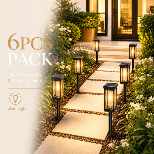 Bloomhaven Decor 6 Pack Solar Pathway Lights Outdoor, Warm White Waterproof Garden Stake Lights, Auto On/Off Solar Landscape Lighting for Walkway, Yard, Driveway, Patio & Flower Bed,Dorm Essentials,Home Decor,Home Essentials,Camping Essentials Tiktokshopb