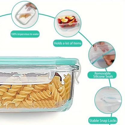 16Pcs Kitchen Glass Snap Lid Food Storage Containers Set (8 Lids+8 Containers) - Durable Sealed Household Items, Microwave/Oven-Safe Utensils for Salads, Fruits, Meal Prep, Lunch Boxes
