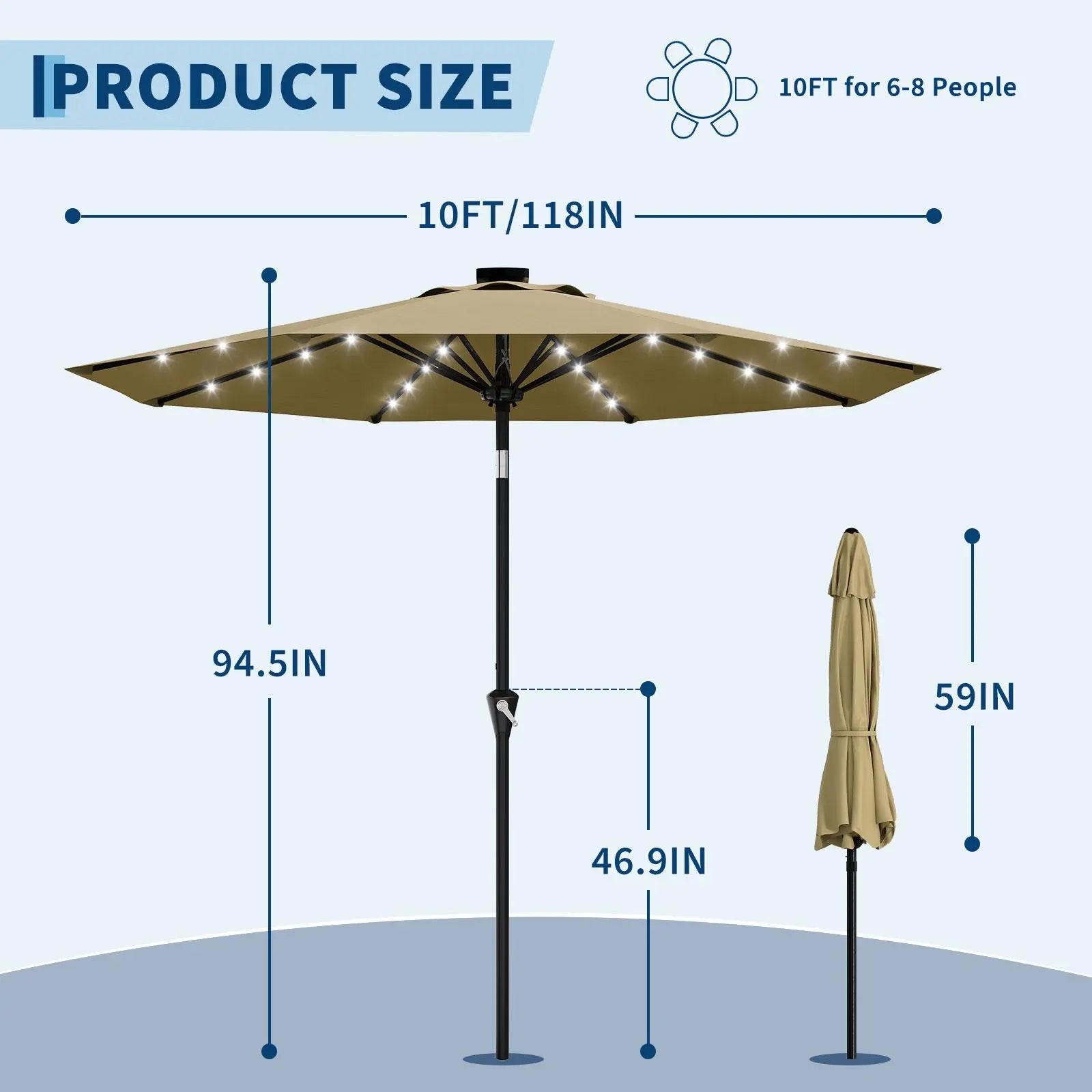 [Summervibes] Garvee 15Ft Large Outdoor Patio Umbrella with Base – LED Light Option, Double-Sided, Crank Handle, Waterproof, Comes with Weighted Base and Sandbag, Accommodates 10 People, Great for Poolside, Garden, Lawn, Backyard, Deck and Beach
