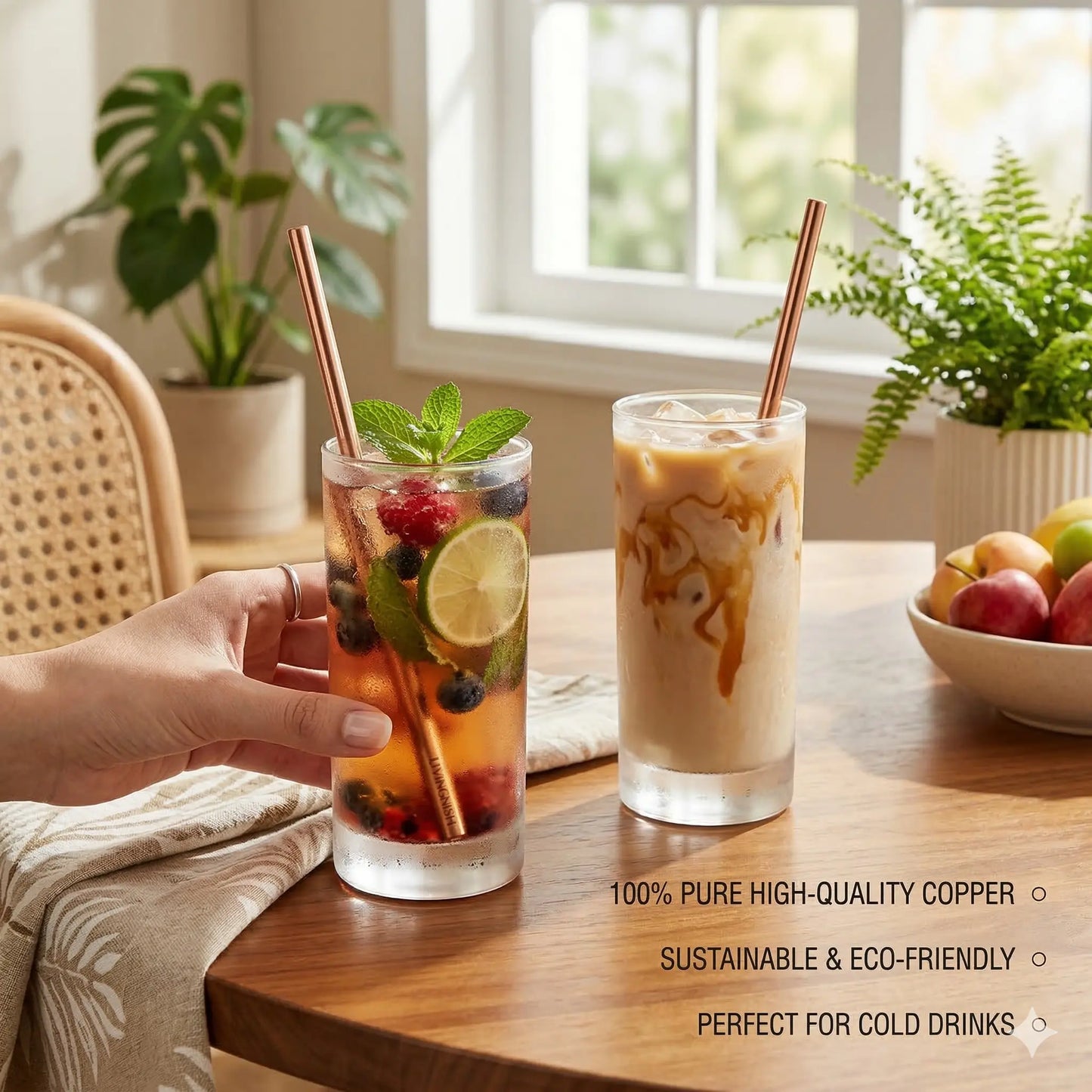 Livingnish Elegant 11-In Pure Copper Reusable Metal Drinking Straws, 2-Piece Set for Moscow Mule Mugs, Everyday Hydration & Livingnish Copper Water Bottle Compatibility