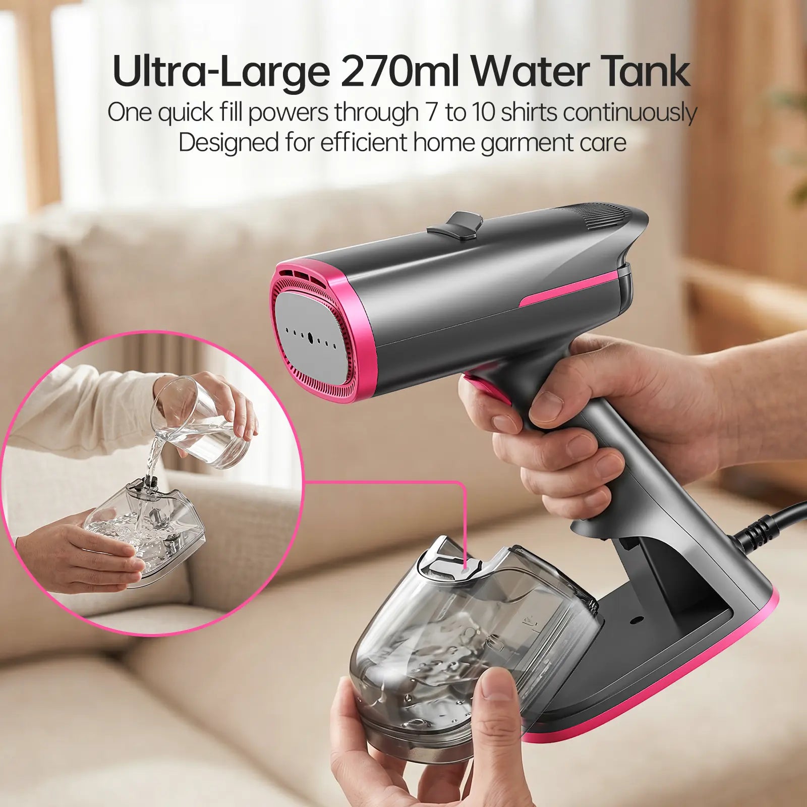 Dr.Flash Vacuum Garment Steamer, Suction Steamer &Iron 2 in 1,270Ml Big Capacity, 1400W Handheld Clothes Steamer, Portable Travel & Household Iron for Clothes, Fabrics, Large Cerannic Heat Panel