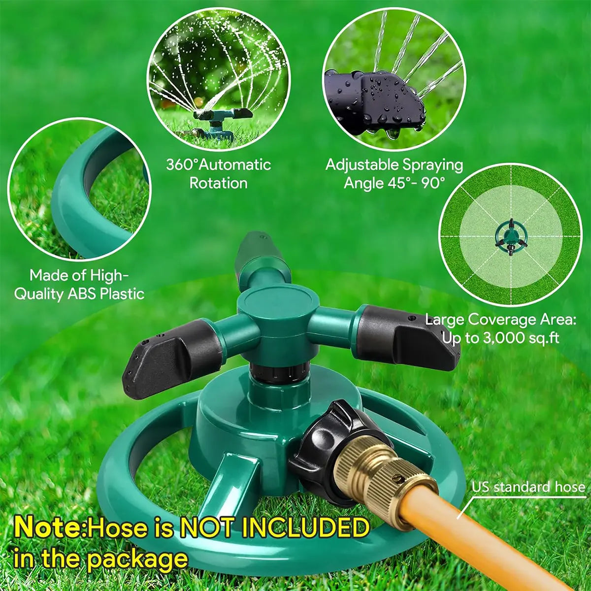 360 Degree Rotating Lawn Sprinkler, Automatic Garden Watering System, Large Area Coverage Irrigation, Heavy Duty Yard Sprinkler for Outdoor Spray, Adjustable Lawn & Garden Watering Device