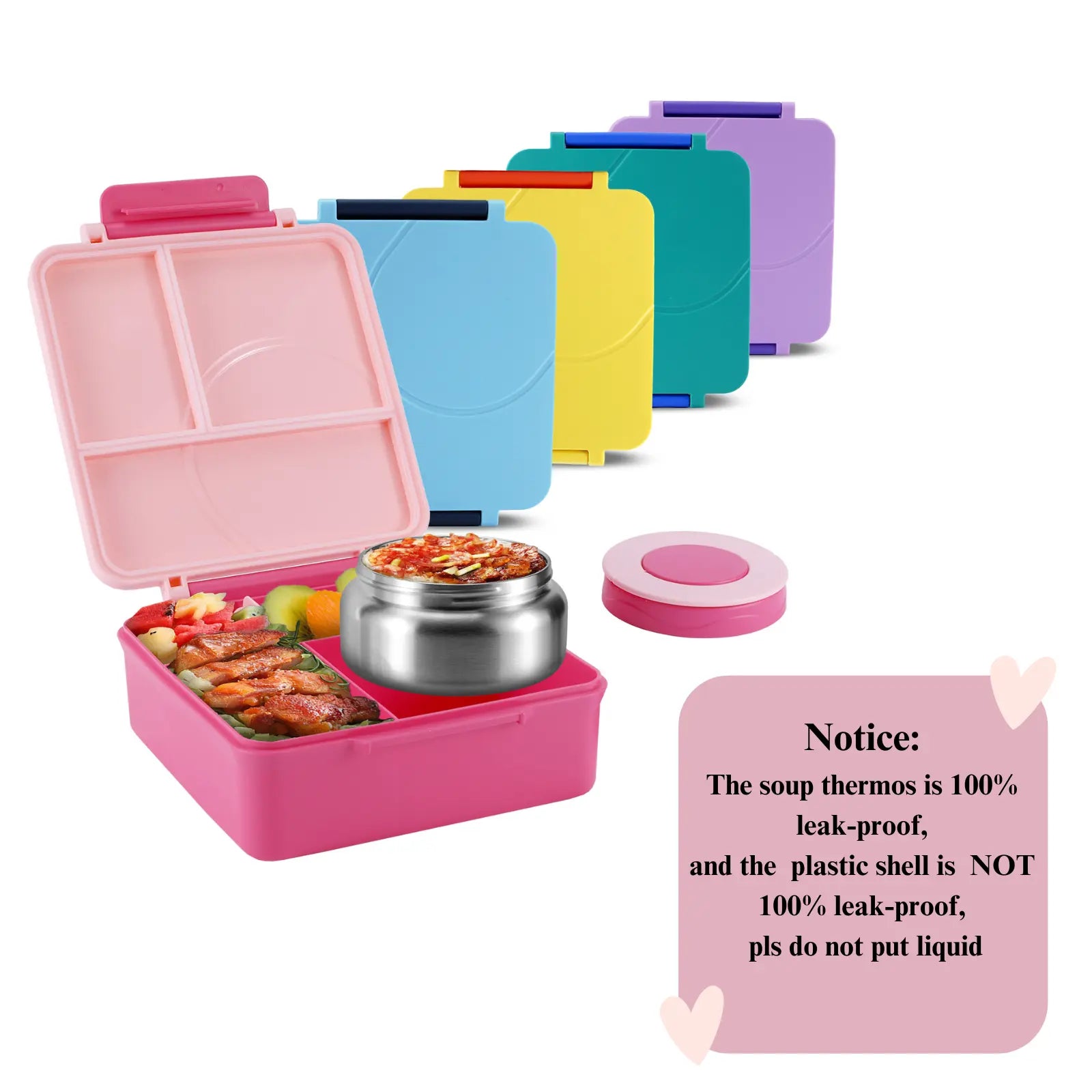 Chiclab Thermal Insulation Bento Lunch Box - 4 Compartments, 8Oz Leakproof Soup Thermos, Back to School School Lunch Pack, Keeps Hot Food Hot up to 6H for Travel
