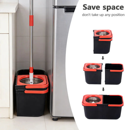 Microfiber Floor Mop with Bucket Set - 360° Rotating Mop Head, 3 Washable Microfiber Heads, 61/48-Inch Adjustable Long Handle, Efficient Cleaning Supplies for Households, 61 In