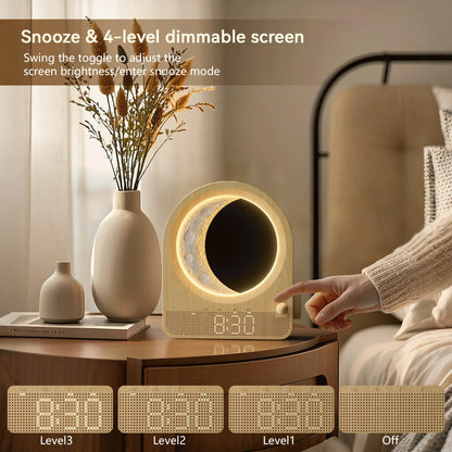Blonbar Plastic Adjustable Digital Sunrise Alarm Clock - Home Accessory Decor, White Noise Sleep Aid, Moonlight & Meteor Projection, Dimmable Night Light, Star Elements, Nature Songs, Ideal Gift for Roommates