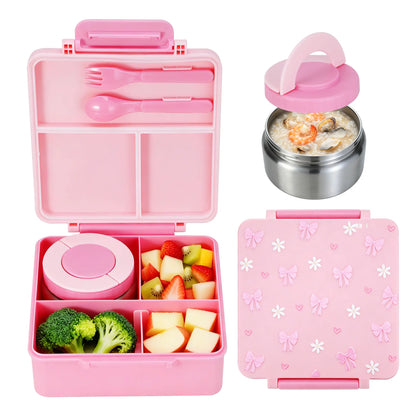 Chiclab Thermal Insulation Bento Lunch Box - 4 Compartments, 8Oz Leakproof Soup Thermos, Back to School School Lunch Pack, Keeps Hot Food Hot up to 6H for Travel