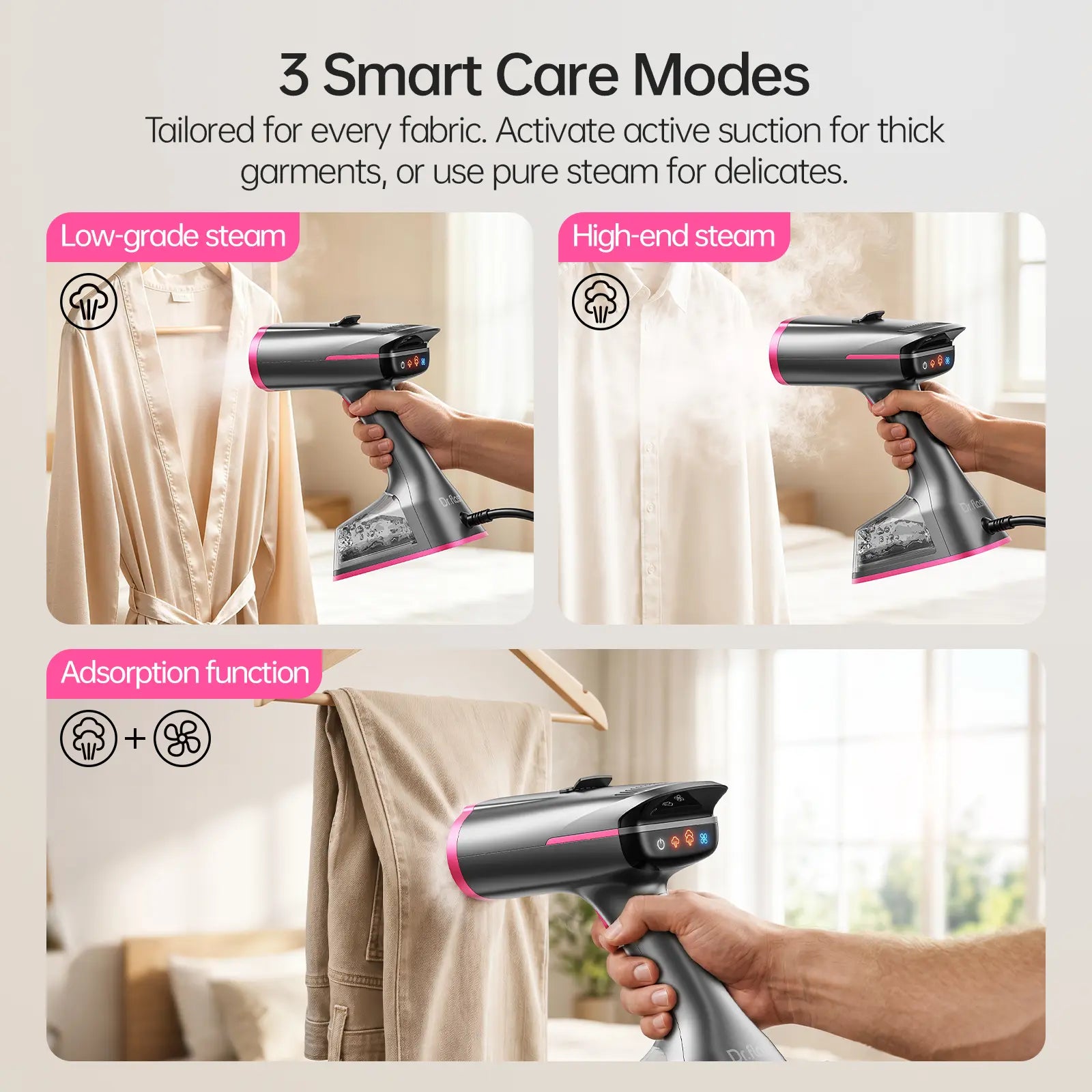 Dr.Flash Vacuum Garment Steamer, Suction Steamer &Iron 2 in 1,270Ml Big Capacity, 1400W Handheld Clothes Steamer, Portable Travel & Household Iron for Clothes, Fabrics, Large Cerannic Heat Panel