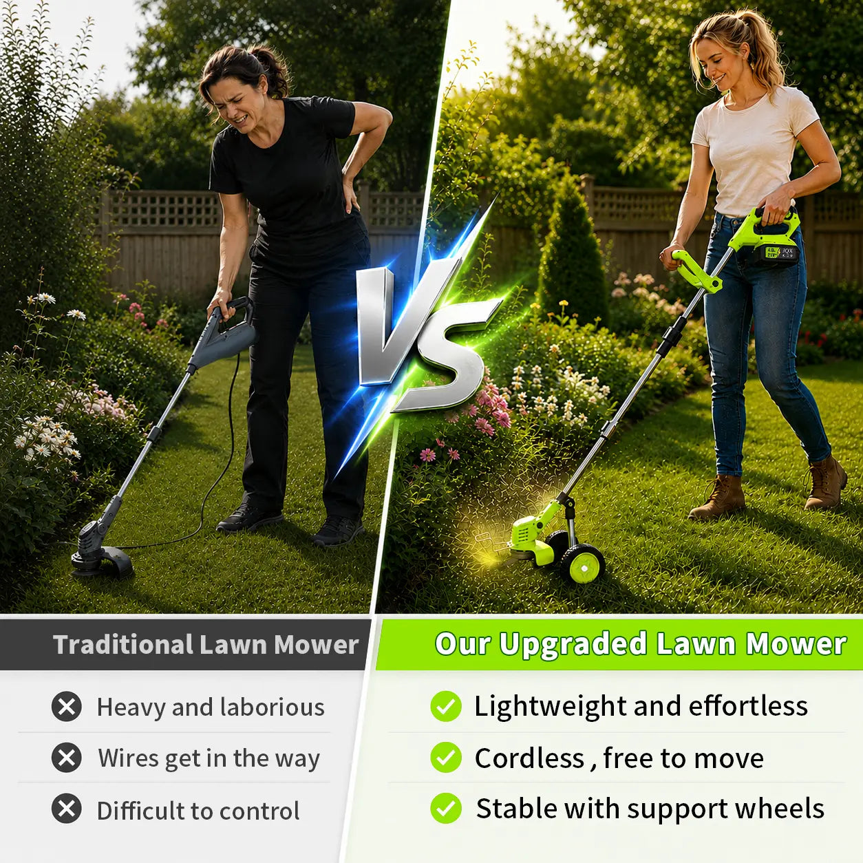 JQX 3-In-1 Cordless Power Handheld Stringless Grass Trimmer - Lightweight Electric Grass Cutting Tool, Adjustable Handle, Multi-Blade System, Quiet Operation Garden Cutter for Lawn Maintenance, Garden Grass Cutter