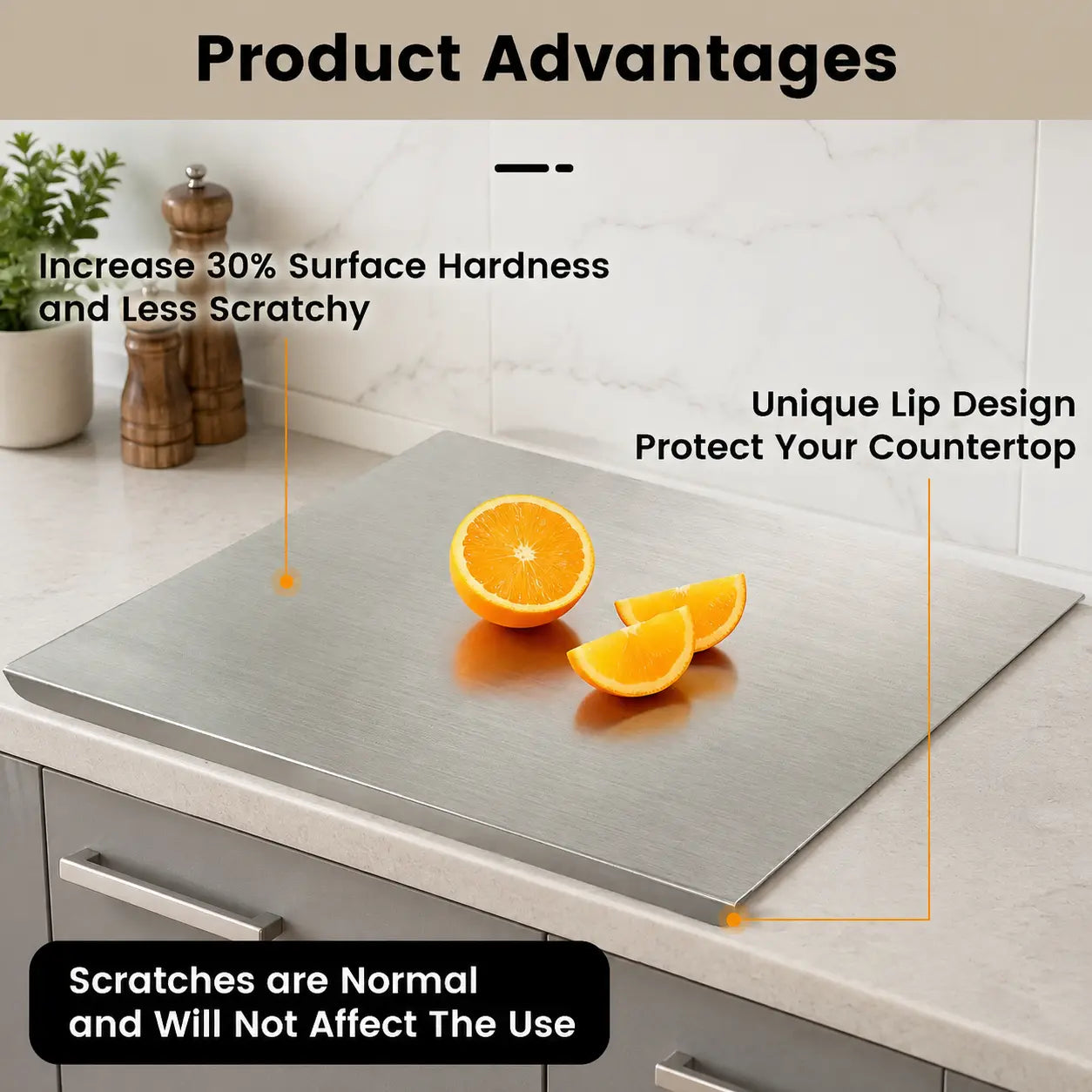Stainless Steel Chopping Board - Anti-Slip Base, Mold-Resistant Kitchen Supply, Minimalist Essential Household Kitchen Accessory for Knife Use, Home Decor