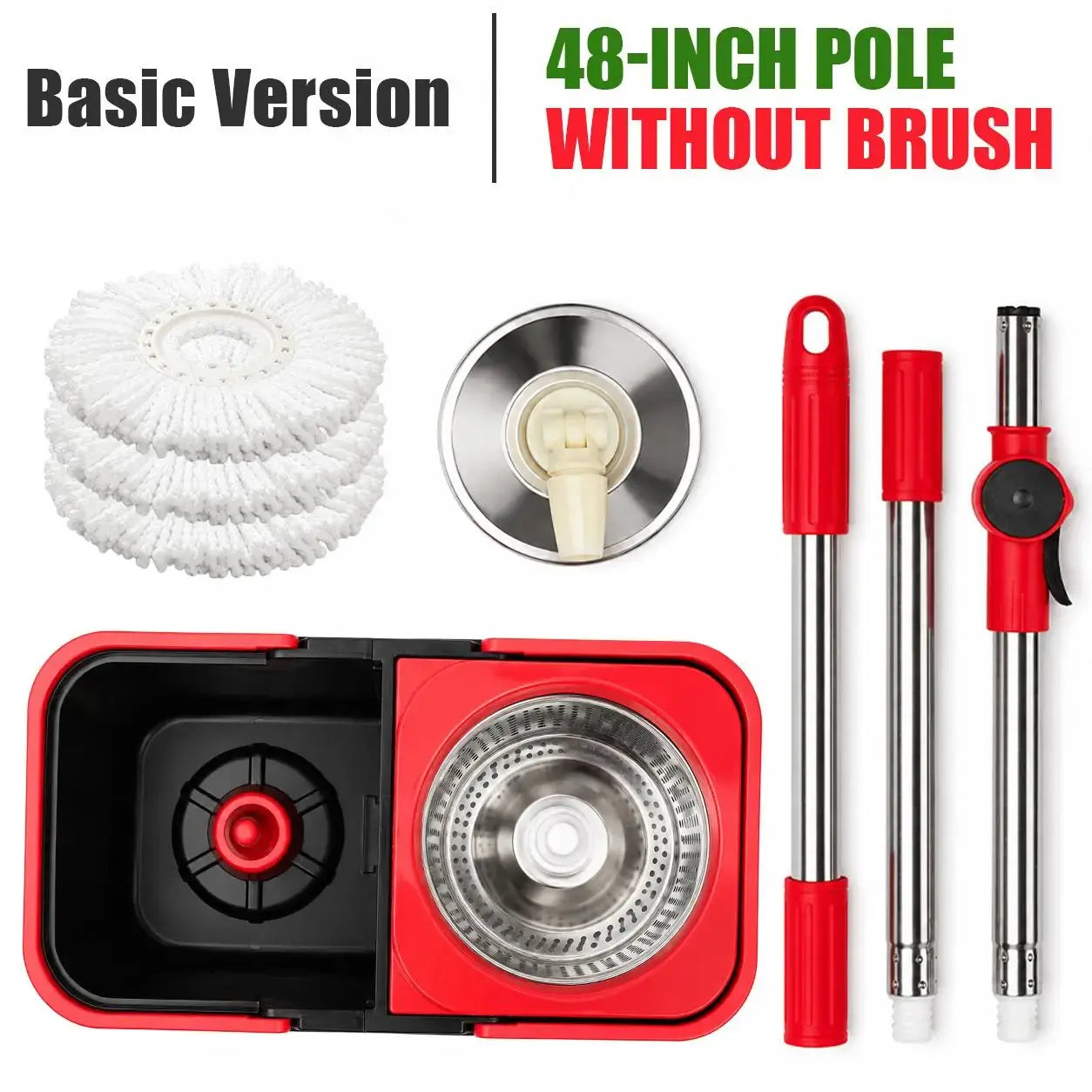 Microfiber Floor Mop with Bucket Set - 360° Rotating Mop Head, 3 Washable Microfiber Heads, 61/48-Inch Adjustable Long Handle, Efficient Cleaning Supplies for Households, 61 In