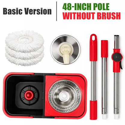 Microfiber Floor Mop with Bucket Set - 360° Rotating Mop Head, 3 Washable Microfiber Heads, 61/48-Inch Adjustable Long Handle, Efficient Cleaning Supplies for Households, 61 In