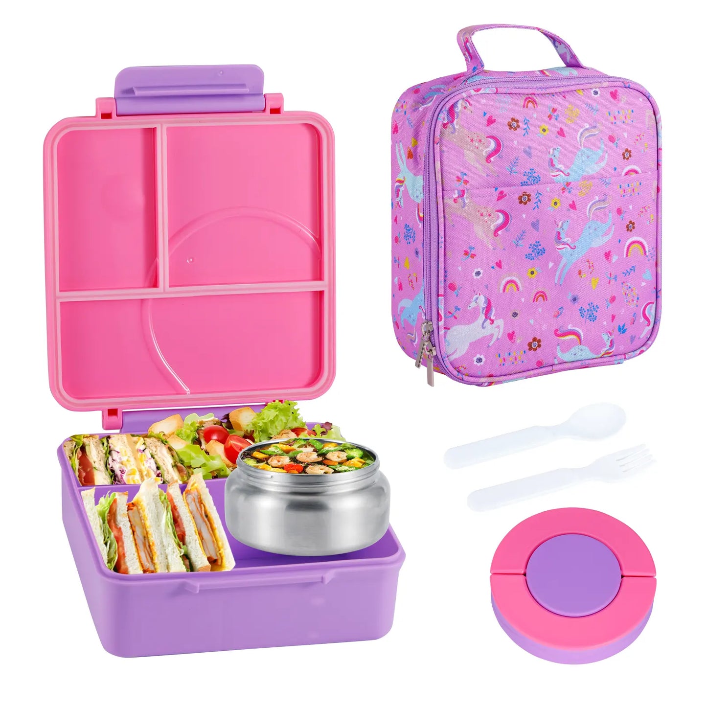 Chiclab Thermal Insulation Bento Lunch Box - 4 Compartments, 8Oz Leakproof Soup Thermos, Back to School School Lunch Pack, Keeps Hot Food Hot up to 6H for Travel