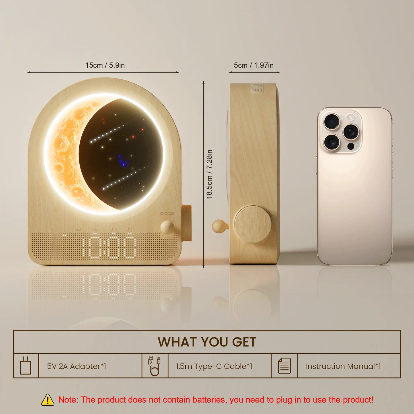 Blonbar Plastic Adjustable Digital Sunrise Alarm Clock - Home Accessory Decor, White Noise Sleep Aid, Moonlight & Meteor Projection, Dimmable Night Light, Star Elements, Nature Songs, Ideal Gift for Roommates