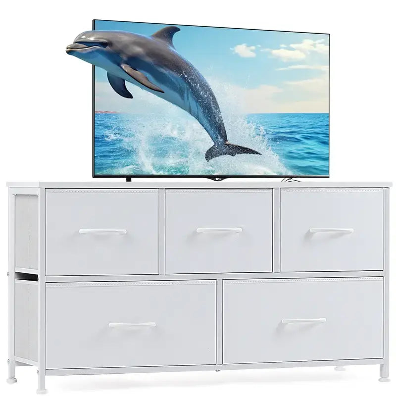【Back to School】5-Drawer Fabric Storage Tower Dresser, Solid, Stable, Multifunctional Cupboard Cabinet with Fabric Bins, Apartment Furniture for Bedroom Closet Organization, Entryway Use, Room Accessories, Aesthetic Decor, Living Room Decorations