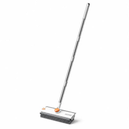 Snofrid Floor Scrub Brush, 3 in 1 Floor Scrub Brush with 54-In Adjustable Long Handle and Scraper Heavy Duty Stiff Bristle Floor Scrubber for Cleaning Shower Bathroom Kitchen Patio Garage Pool Wall and Deck, Orange&White