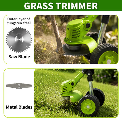 JQX 3-In-1 Cordless Power Handheld Stringless Grass Trimmer - Lightweight Electric Grass Cutting Tool, Adjustable Handle, Multi-Blade System, Quiet Operation Garden Cutter for Lawn Maintenance, Garden Grass Cutter