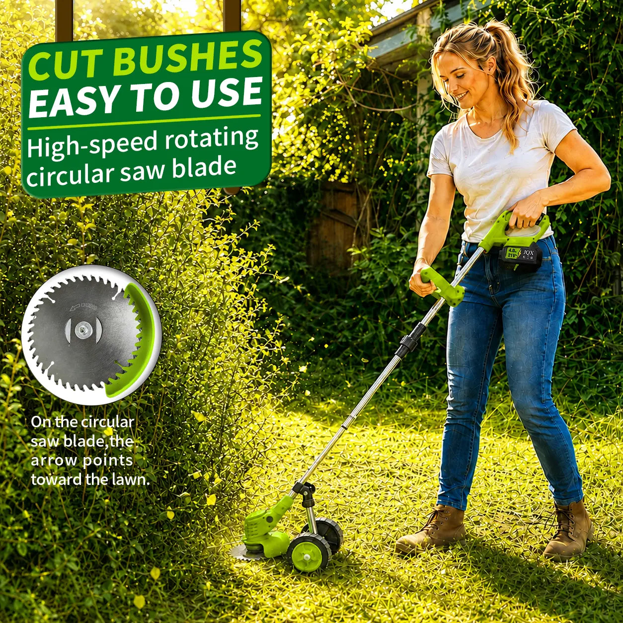 JQX 3-In-1 Cordless Power Handheld Stringless Grass Trimmer - Lightweight Electric Grass Cutting Tool, Adjustable Handle, Multi-Blade System, Quiet Operation Garden Cutter for Lawn Maintenance, Garden Grass Cutter