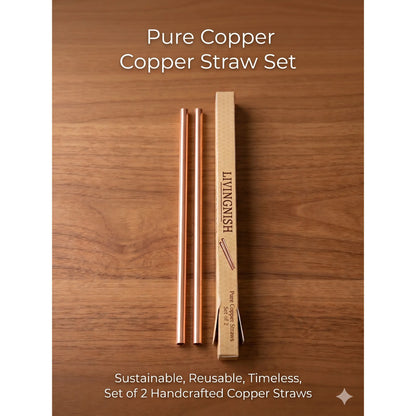 Livingnish Elegant 11-In Pure Copper Reusable Metal Drinking Straws, 2-Piece Set for Moscow Mule Mugs, Everyday Hydration & Livingnish Copper Water Bottle Compatibility
