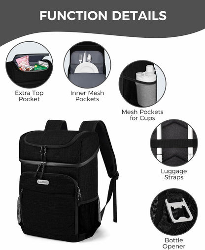 Lightweight Insulated Cooler Backpack - 30 Cans, Leak-Proof for Lunch, Picnic, Hiking, Camping Trips