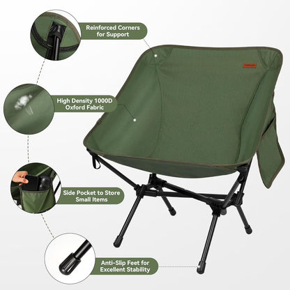 Ultralight Camping Chair, 2.8Lb Folding Chair with Carry Bag, Portable for Outdoor, Hiking & Beach (Green)