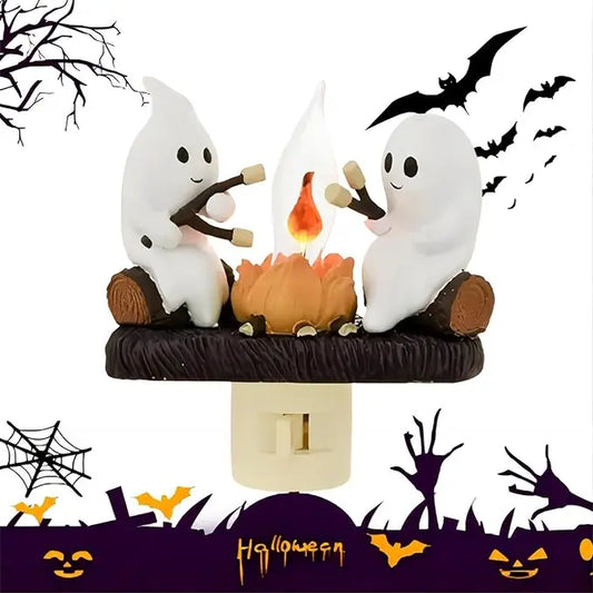 2027 Halloween Ghost Decor Set, Ghost Plush Pillow and LED Night Light Campfire Decoration, Cute Spooky Season Home Decor, Halloween Decorations for Bedroom, Kids Room, Party and Gift Ideas
