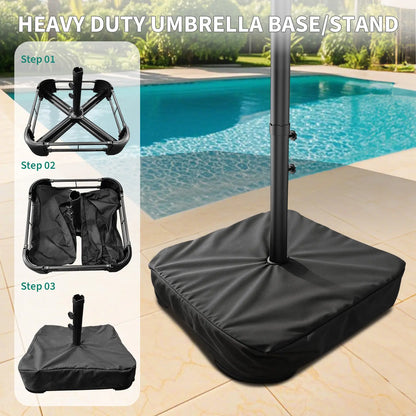 [Summervibes] Garvee 15Ft Large Outdoor Patio Umbrella with Base – LED Light Option, Double-Sided, Crank Handle, Waterproof, Comes with Weighted Base and Sandbag, Accommodates 10 People, Great for Poolside, Garden, Lawn, Backyard, Deck and Beach