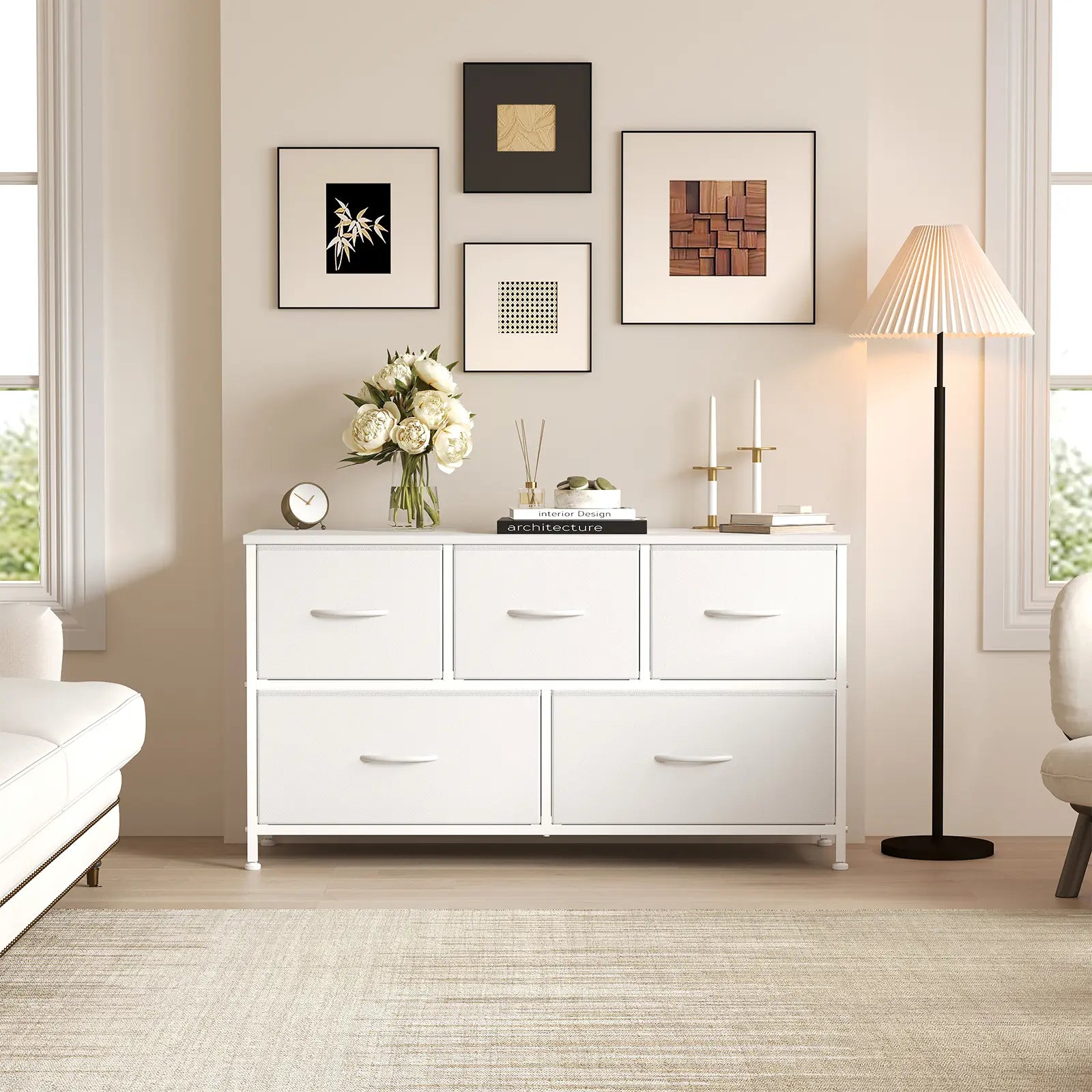【Back to School】5-Drawer Fabric Storage Tower Dresser, Solid, Stable, Multifunctional Cupboard Cabinet with Fabric Bins, Apartment Furniture for Bedroom Closet Organization, Entryway Use, Room Accessories, Aesthetic Decor, Living Room Decorations