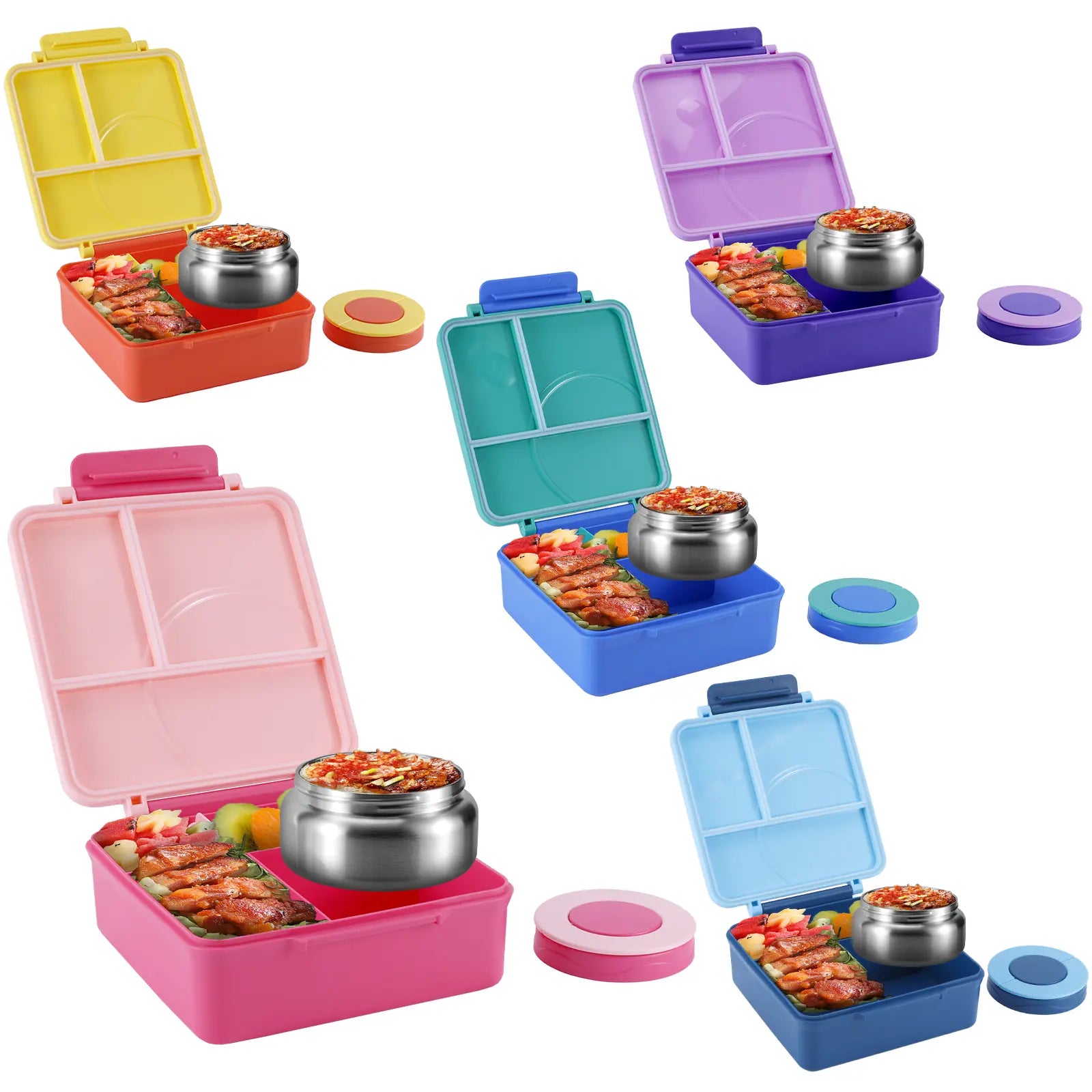 Chiclab Thermal Insulation Bento Lunch Box - 4 Compartments, 8Oz Leakproof Soup Thermos, Back to School School Lunch Pack, Keeps Hot Food Hot up to 6H for Travel