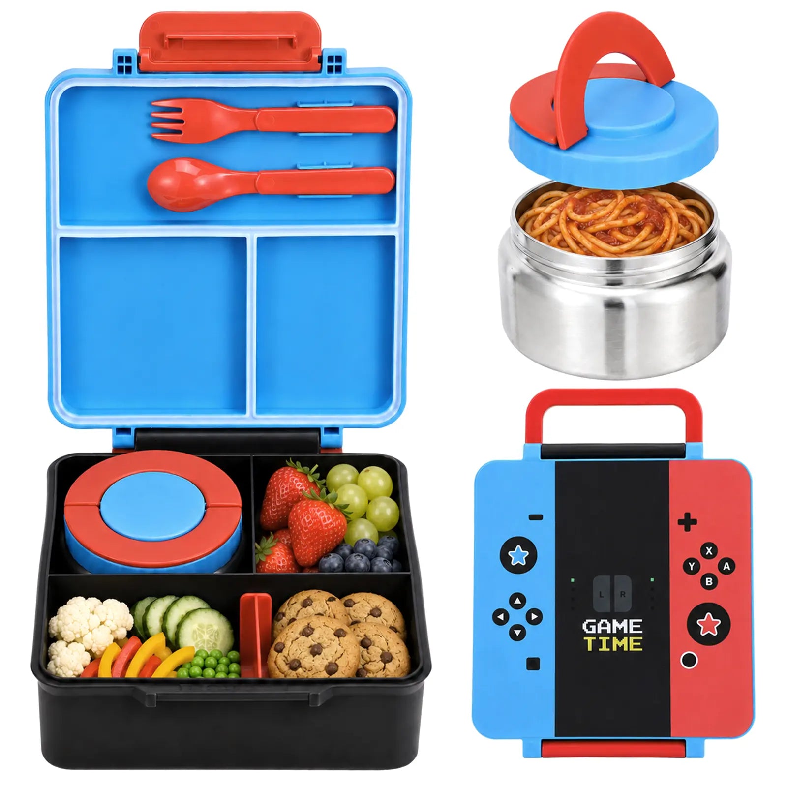 Chiclab Thermal Insulation Bento Lunch Box - 4 Compartments, 8Oz Leakproof Soup Thermos, Back to School School Lunch Pack, Keeps Hot Food Hot up to 6H for Travel