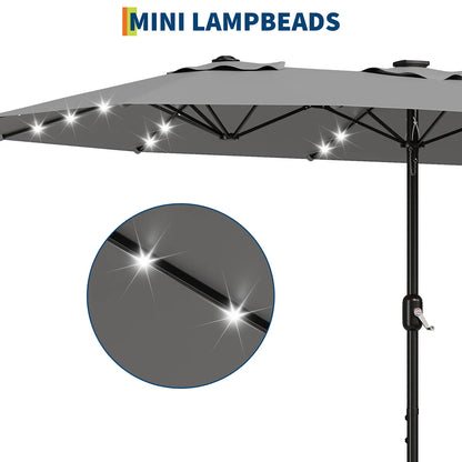 [Summervibes] Garvee 15Ft Large Outdoor Patio Umbrella with Base – LED Light Option, Double-Sided, Crank Handle, Waterproof, Comes with Weighted Base and Sandbag, Accommodates 10 People, Great for Poolside, Garden, Lawn, Backyard, Deck and Beach