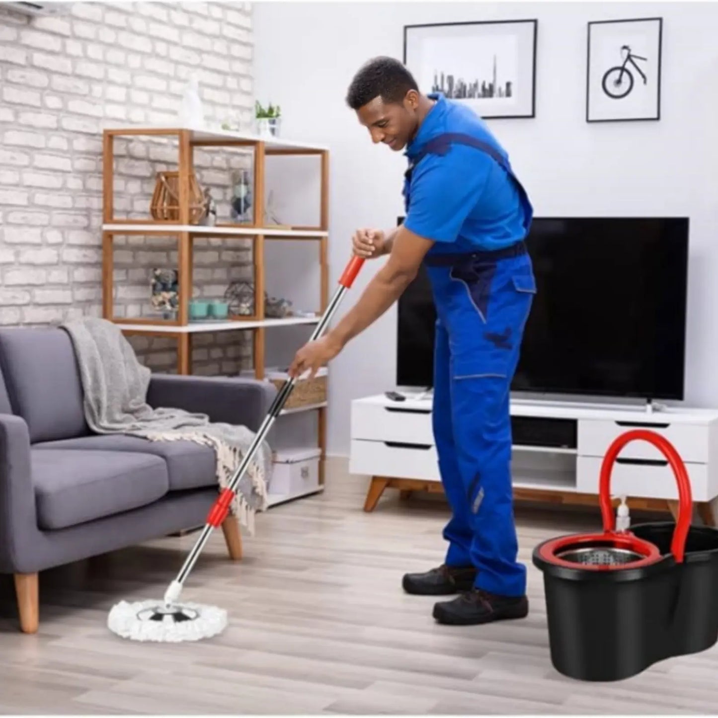 Spin Mop and Bucket with Wringer Set, 360° Spinning Mop Bucket System with 3 Microfiber Mop Replacement Heads Refills, 61" Stainless Steel Extended Handle for Floor Cleaning Home Office(20Qt)