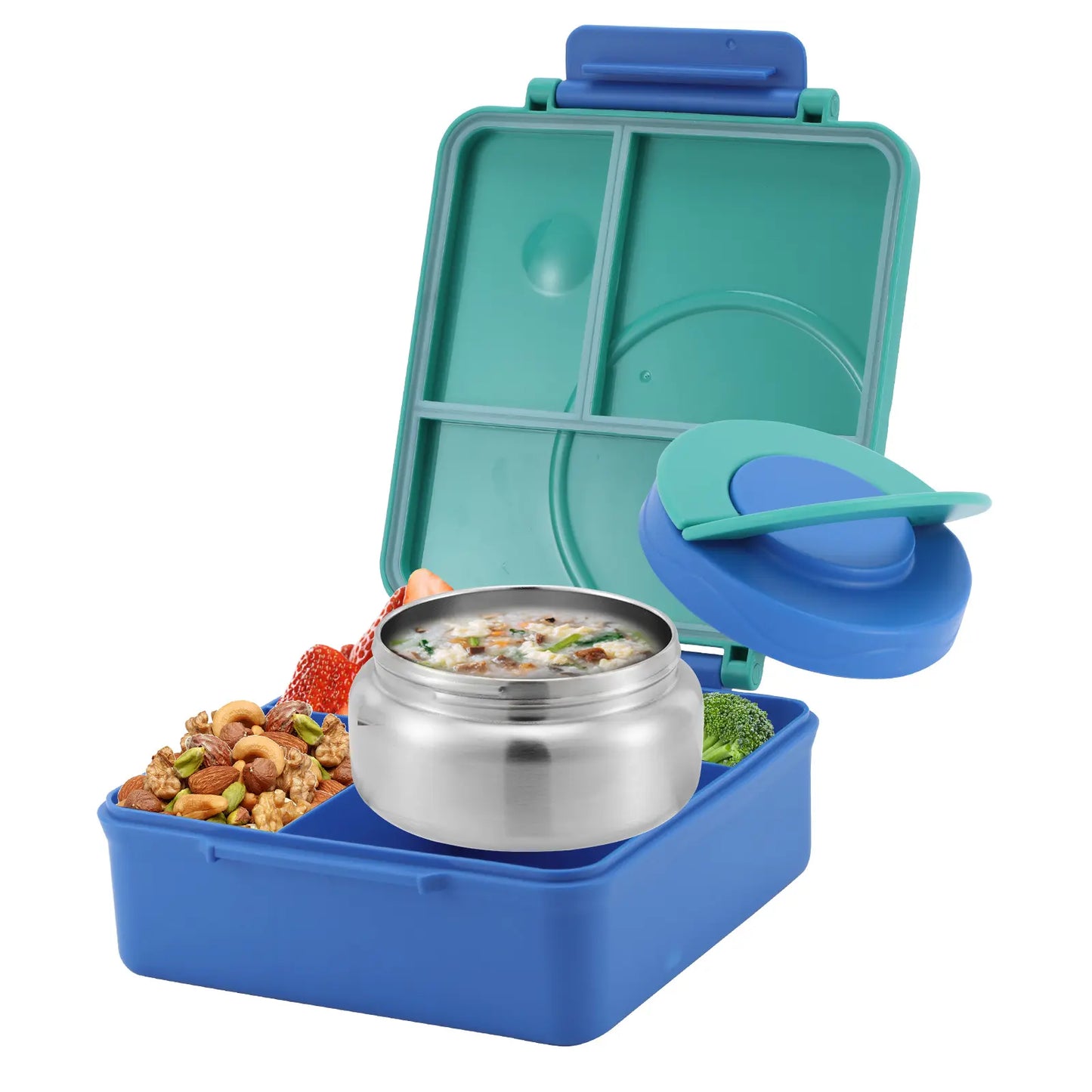 Chiclab Thermal Insulation Bento Lunch Box - 4 Compartments, 8Oz Leakproof Soup Thermos, Back to School School Lunch Pack, Keeps Hot Food Hot up to 6H for Travel