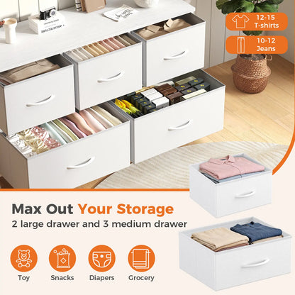 【Back to School】5-Drawer Fabric Storage Tower Dresser, Solid, Stable, Multifunctional Cupboard Cabinet with Fabric Bins, Apartment Furniture for Bedroom Closet Organization, Entryway Use, Room Accessories, Aesthetic Decor, Living Room Decorations