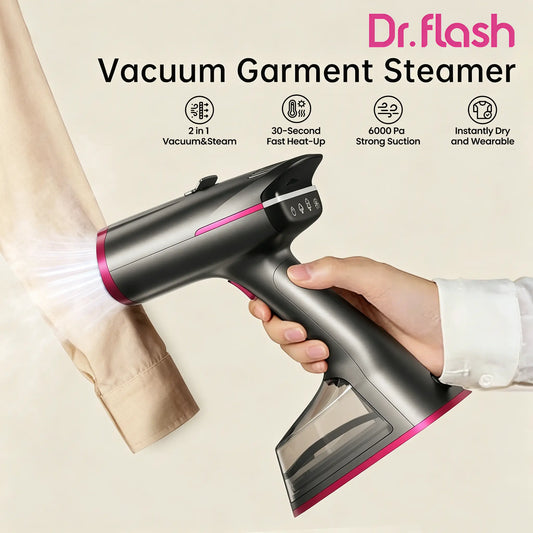 Dr.Flash Vacuum Garment Steamer, Suction Steamer &Iron 2 in 1,270Ml Big Capacity, 1400W Handheld Clothes Steamer, Portable Travel & Household Iron for Clothes, Fabrics, Large Cerannic Heat Panel