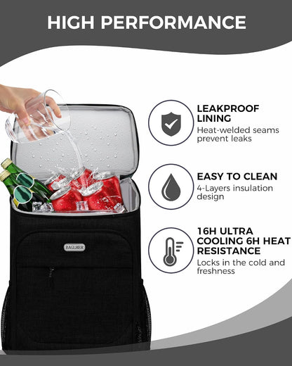 Lightweight Insulated Cooler Backpack - 30 Cans, Leak-Proof for Lunch, Picnic, Hiking, Camping Trips