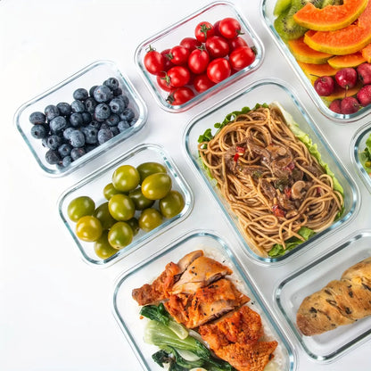 16Pcs Kitchen Glass Snap Lid Food Storage Containers Set (8 Lids+8 Containers) - Durable Sealed Household Items, Microwave/Oven-Safe Utensils for Salads, Fruits, Meal Prep, Lunch Boxes