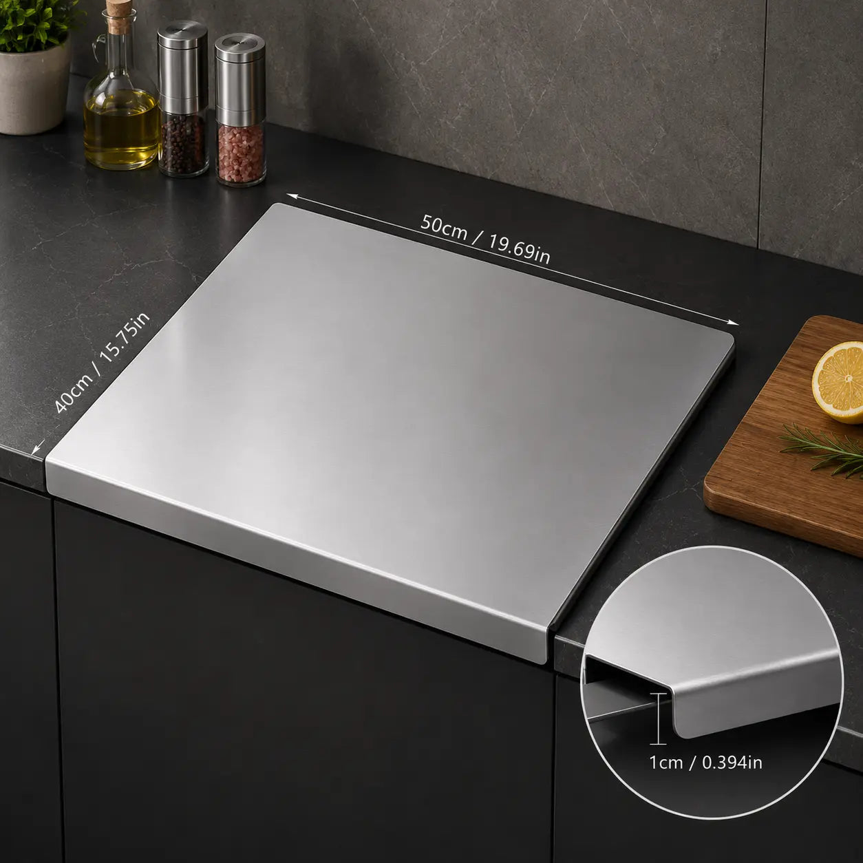Stainless Steel Chopping Board - Anti-Slip Base, Mold-Resistant Kitchen Supply, Minimalist Essential Household Kitchen Accessory for Knife Use, Home Decor