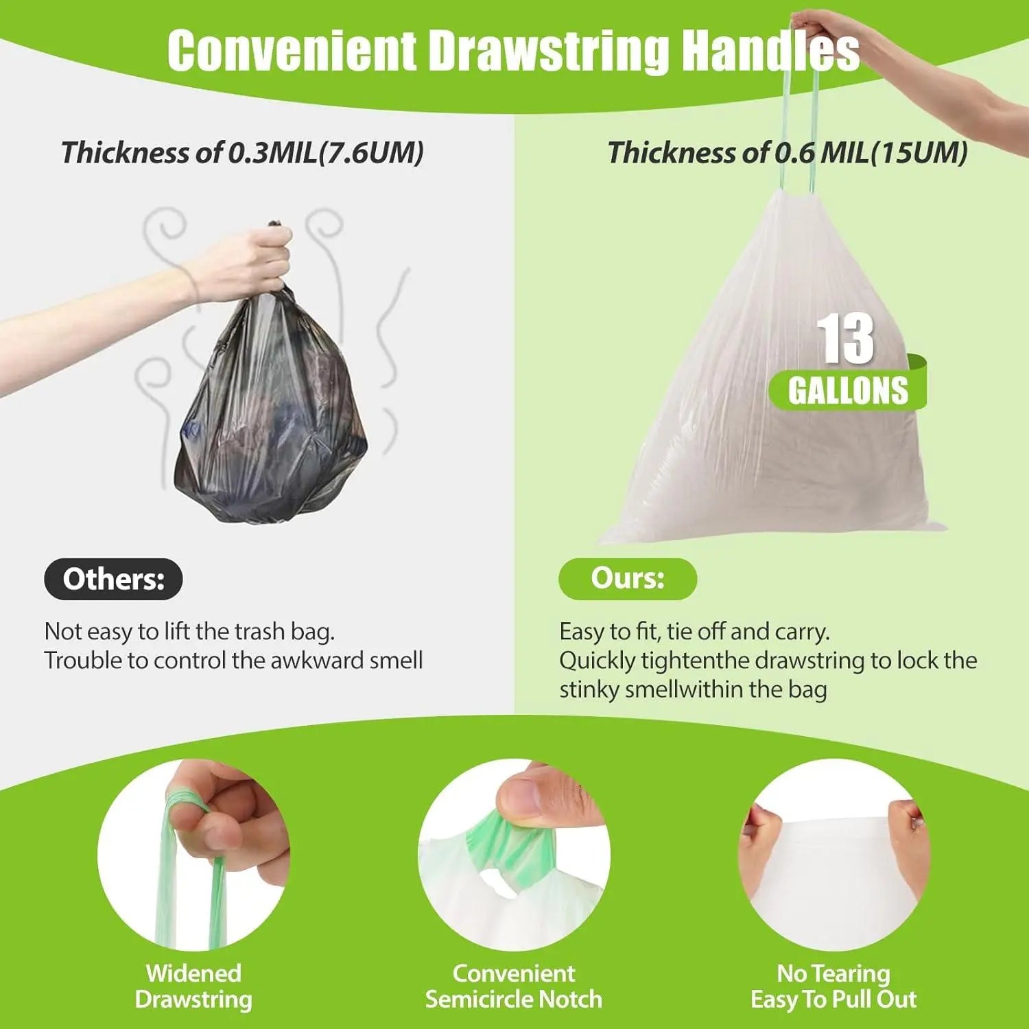 Count Ultra Strong 13Gallon Trash Bags, Individually Folded Tall Kitchen Trashbags Resist Leaks, Punctures, Ripsdrawstring,Office,Outdoors,Party,Petlovers,Summerwins,Dorm Essentials,Home Essentials