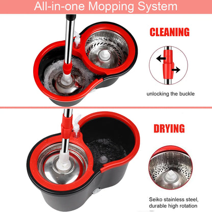 Spin Mop and Bucket with Wringer Set, 360° Spinning Mop Bucket System with 3 Microfiber Mop Replacement Heads Refills, 61" Stainless Steel Extended Handle for Floor Cleaning Home Office(20Qt)