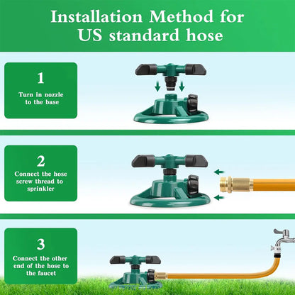 360 Degree Rotating Lawn Sprinkler, Automatic Garden Watering System, Large Area Coverage Irrigation, Heavy Duty Yard Sprinkler for Outdoor Spray, Adjustable Lawn & Garden Watering Device