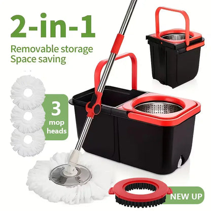 Microfiber Floor Mop with Bucket Set - 360° Rotating Mop Head, 3 Washable Microfiber Heads, 61/48-Inch Adjustable Long Handle, Efficient Cleaning Supplies for Households, 61 In