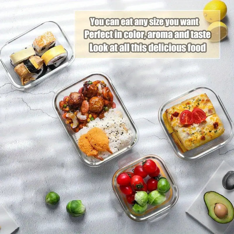 16Pcs Kitchen Glass Snap Lid Food Storage Containers Set (8 Lids+8 Containers) - Durable Sealed Household Items, Microwave/Oven-Safe Utensils for Salads, Fruits, Meal Prep, Lunch Boxes