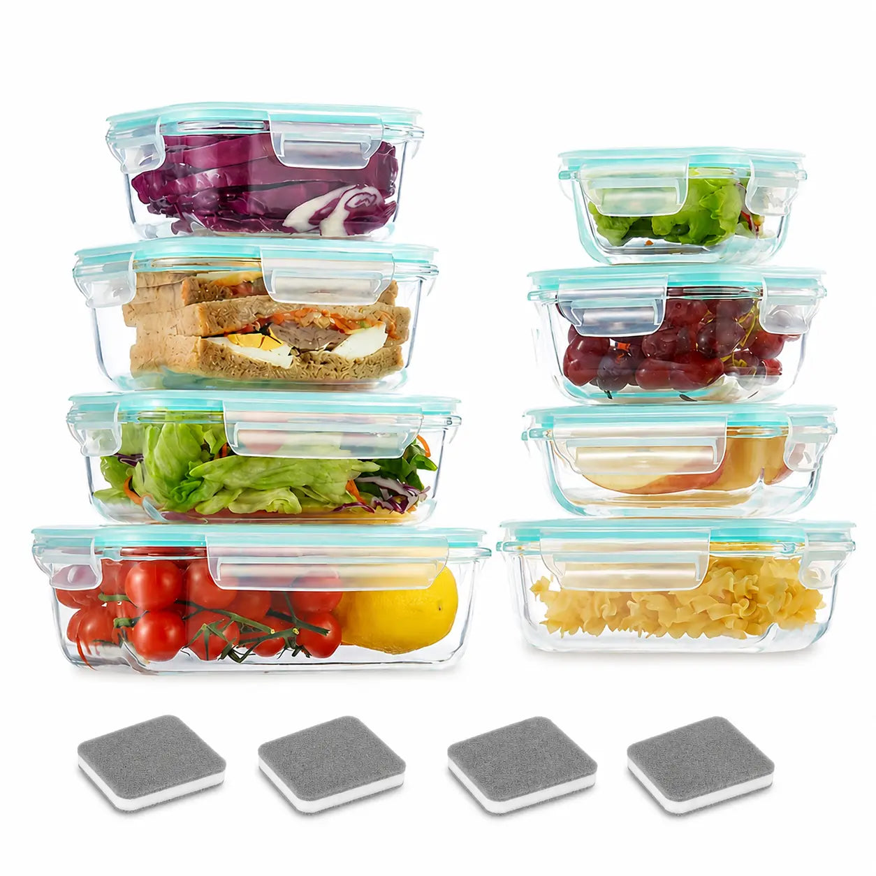 16Pcs Kitchen Glass Snap Lid Food Storage Containers Set (8 Lids+8 Containers) - Durable Sealed Household Items, Microwave/Oven-Safe Utensils for Salads, Fruits, Meal Prep, Lunch Boxes
