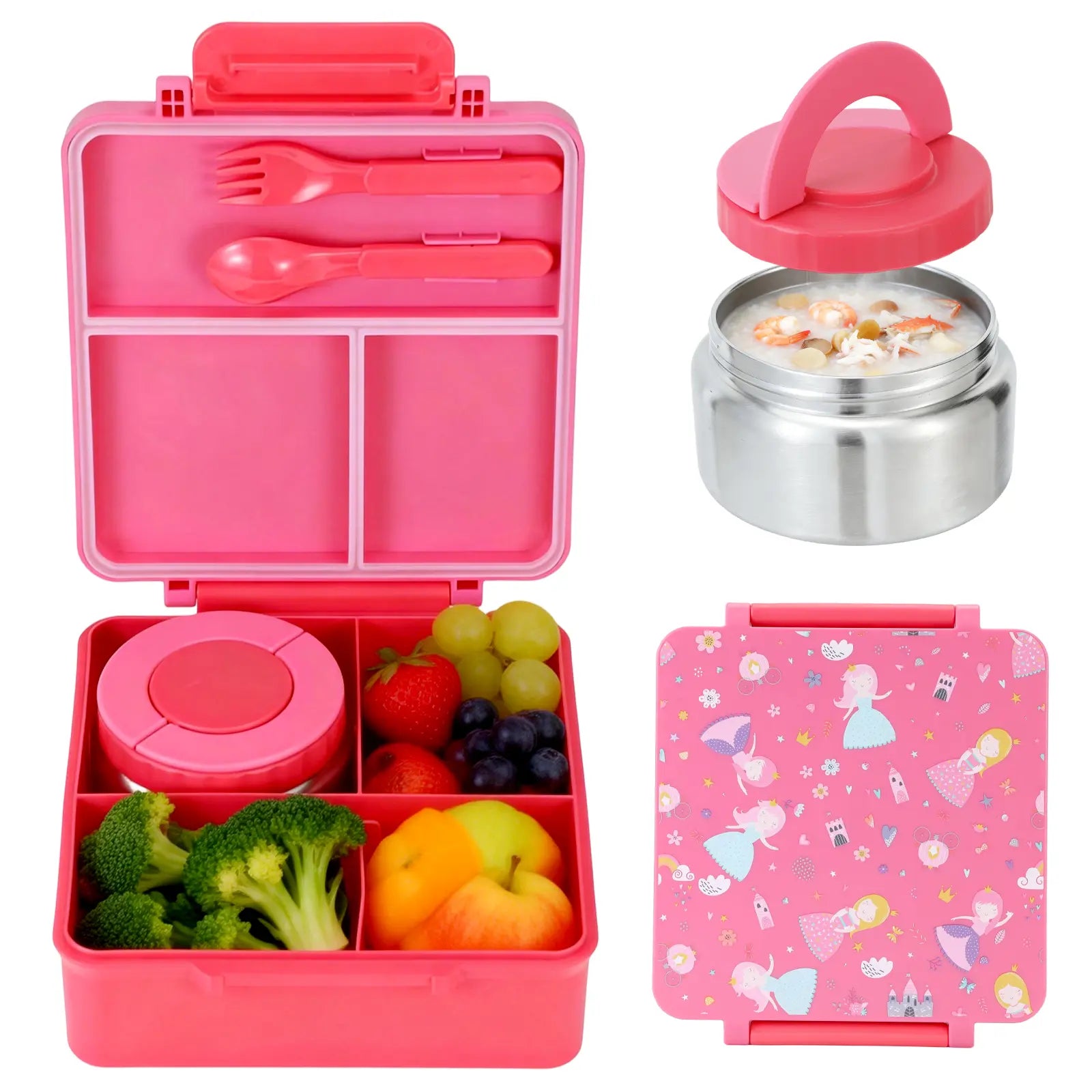 Chiclab Thermal Insulation Bento Lunch Box - 4 Compartments, 8Oz Leakproof Soup Thermos, Back to School School Lunch Pack, Keeps Hot Food Hot up to 6H for Travel