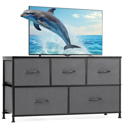 【Back to School】5-Drawer Fabric Storage Tower Dresser, Solid, Stable, Multifunctional Cupboard Cabinet with Fabric Bins, Apartment Furniture for Bedroom Closet Organization, Entryway Use, Room Accessories, Aesthetic Decor, Living Room Decorations