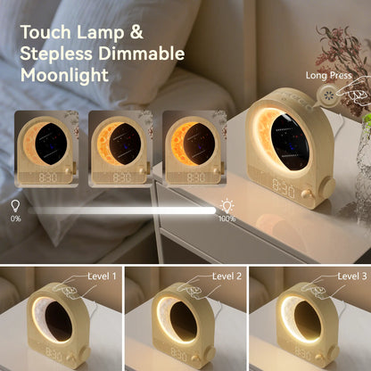 Blonbar Plastic Adjustable Digital Sunrise Alarm Clock - Home Accessory Decor, White Noise Sleep Aid, Moonlight & Meteor Projection, Dimmable Night Light, Star Elements, Nature Songs, Ideal Gift for Roommates
