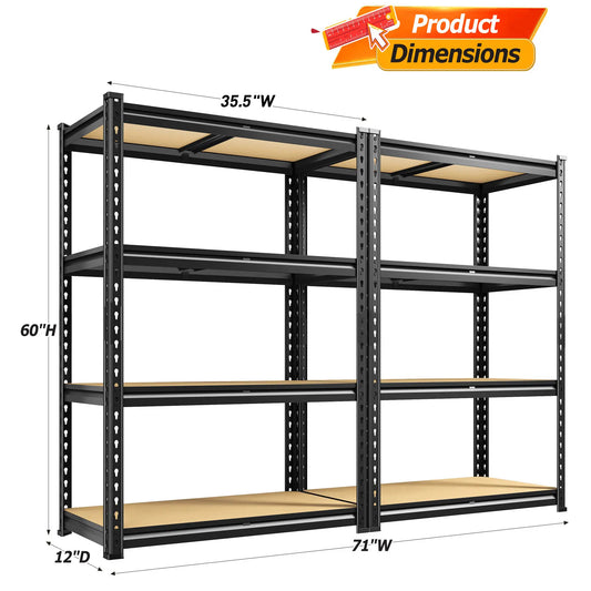 Raybee 2-Pack 4-Tier Heavyduty Garage Shelving Units Metal Shelves Storage Height Adjustable Utility Racks for Warehouse Organizing Pantry Kitchen Basement Shelf Organiser 35.5"Wide 12" Deep 60" High Twin Size 71" Wide #Tiktokshopbacktoschool