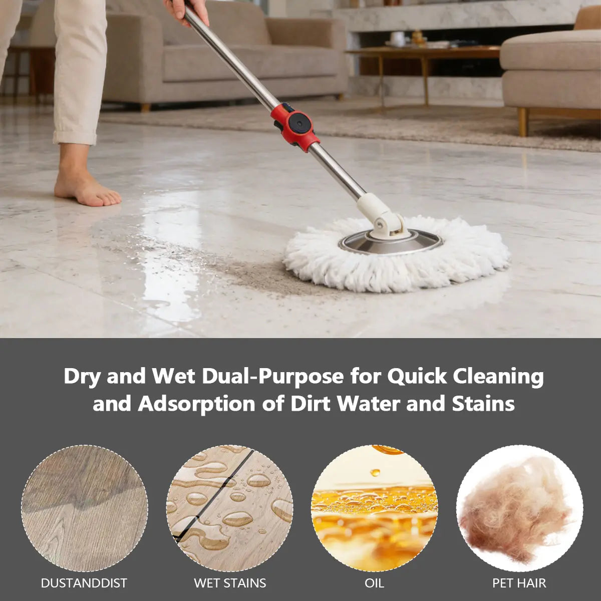Microfiber Floor Mop with Bucket Set - 360° Rotating Mop Head, 3 Washable Microfiber Heads, 61/48-Inch Adjustable Long Handle, Efficient Cleaning Supplies for Households, 61 In