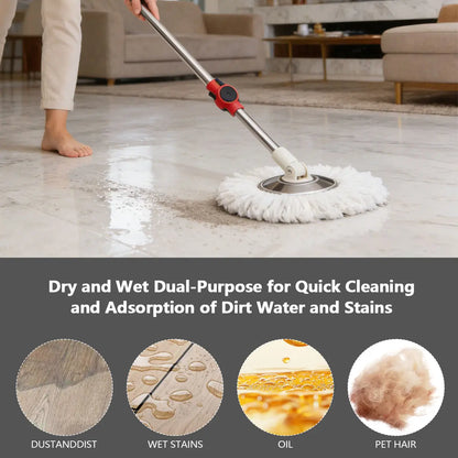 Microfiber Floor Mop with Bucket Set - 360° Rotating Mop Head, 3 Washable Microfiber Heads, 61/48-Inch Adjustable Long Handle, Efficient Cleaning Supplies for Households, 61 In